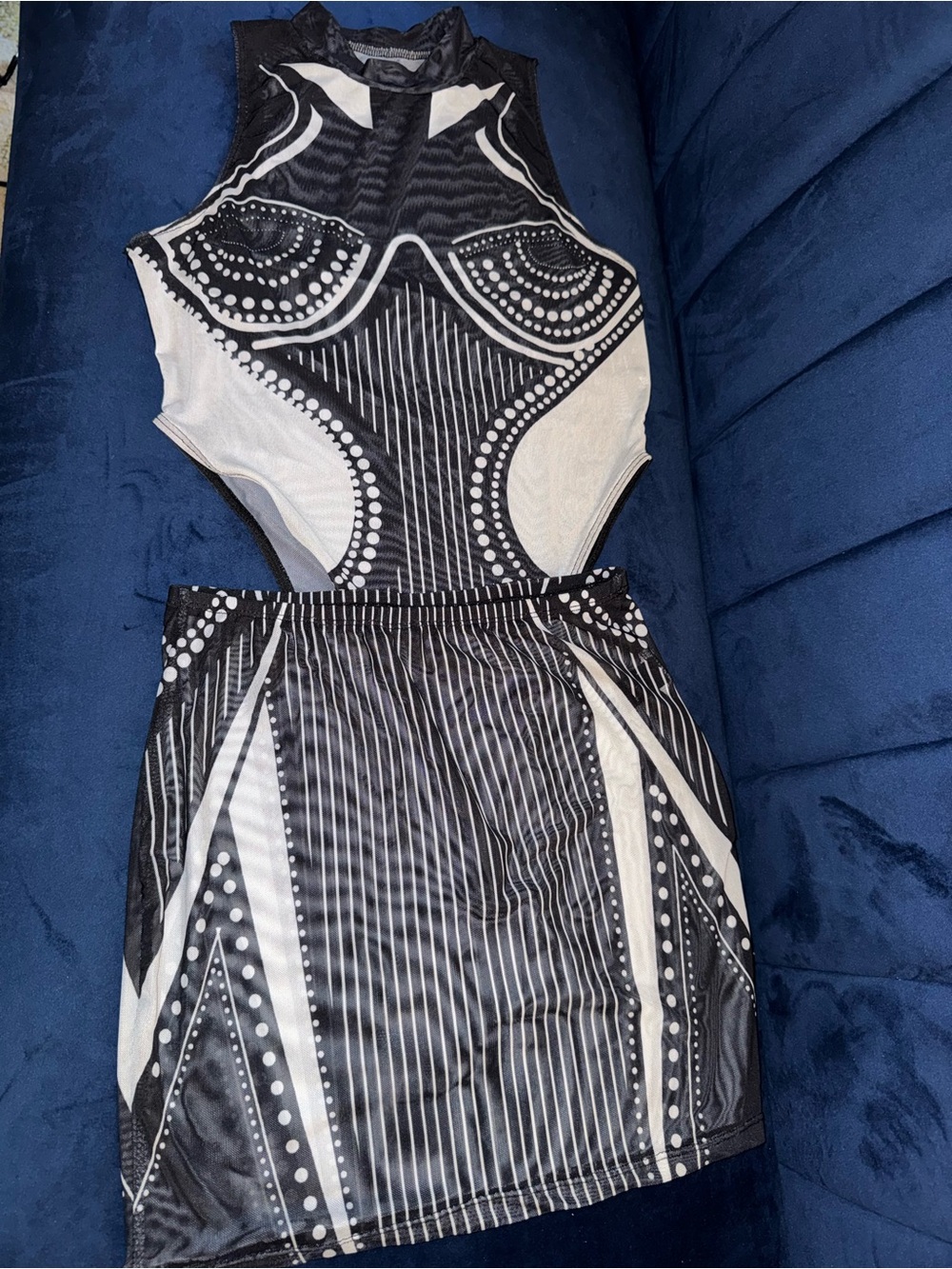 Black & White Geometric Cutout 2piece Dress